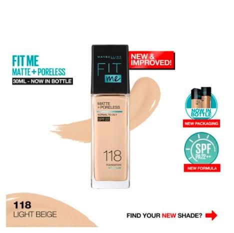 Maybelline Ny New Fit Me Matte Shade 118 + Poreless Liquid Foundation Spf 22 -30Ml