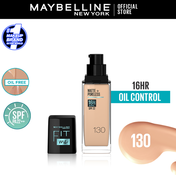 Maybelline NY New Fit Me Matte + Poreless Liquid Foundation SPF 22 - 130 Buff Beige 30ml - For Normal to Oily Skin