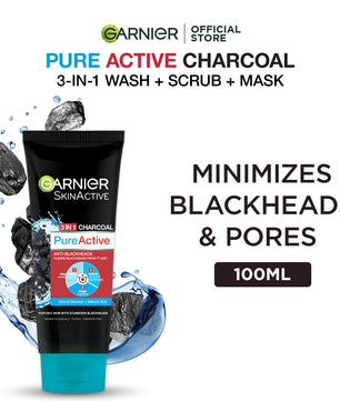 Garnier skinactive 3 in 1 charcoal pure active bleackhead foam 100ml