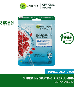Garnier Skin Active Hydra Bomb Pomegranate Tissue Face Mask, Hydrating and Replenishing 32g