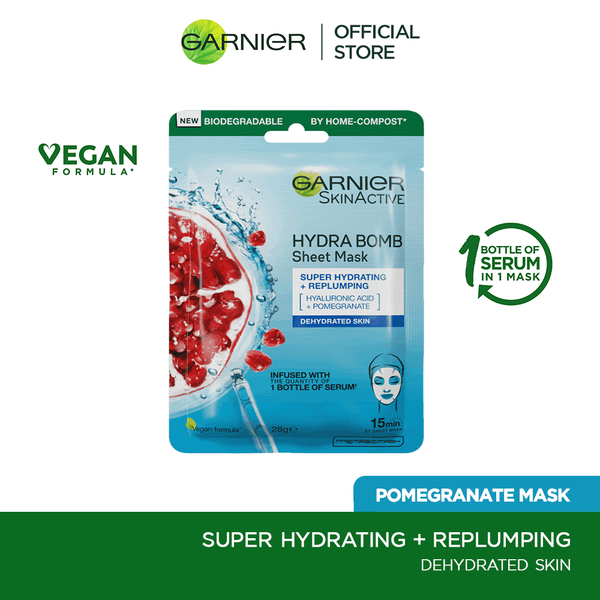 Garnier Skin Active Hydra Bomb Pomegranate Tissue Face Mask, Hydrating and Replenishing 32g
