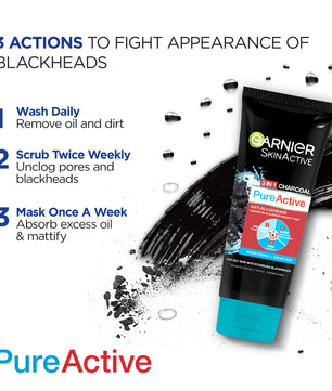 Garnier skinactive 3 in 1 charcoal pure active bleackhead foam 100ml