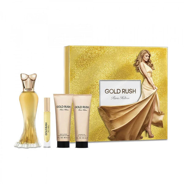 PARIS HILTON PH GOLD RUSH W EDPS SET 3.4 4P  (3.4 EDP/S 0.34 P/SPRAY 3.0 B/LOT 3.0 S/GEL)