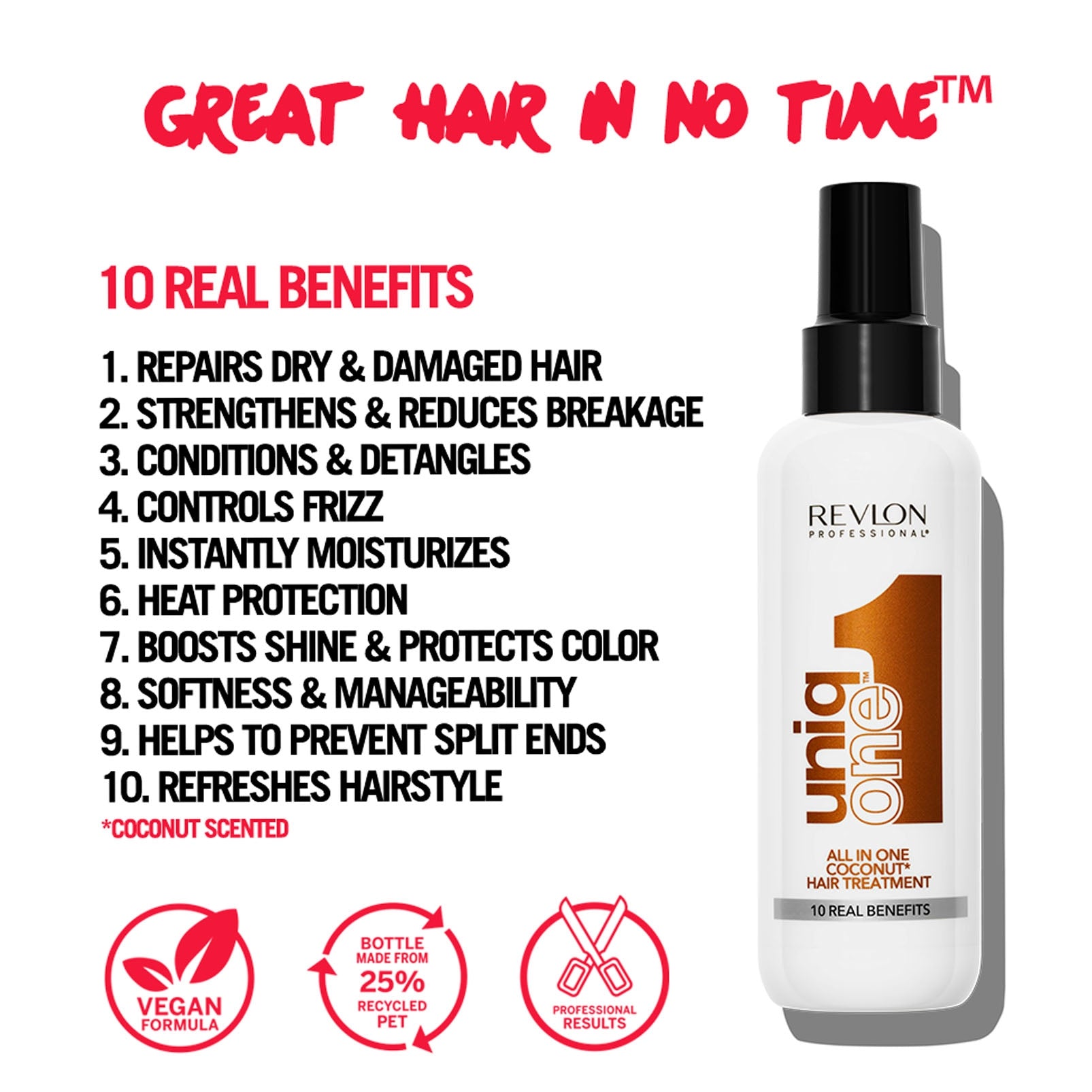  UniqONE™ Repair Hair Spray Leave-In Treatment - 150ml - "All-in-One" 10 Benefits Hair Serum - Coconut Fragrance