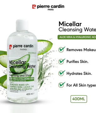 Cleansing Micellar Water 400ml - With Aloe Vera & Hyaluronic Acid - Pierre Cardin Pakistan 