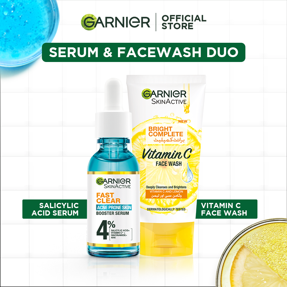 Buy Fast Clear Serum For Acne Prone Skin - 30ml + Garnier skin active bright complete face wash 100ml - for brighter skin