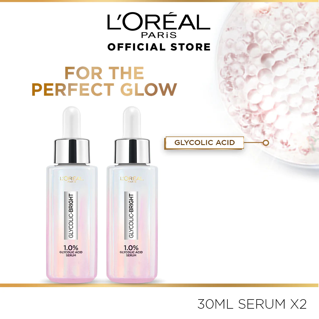 Twin Pack Loreal Paris Glycolic Bright Instant Glowing Face Serum - 30ml