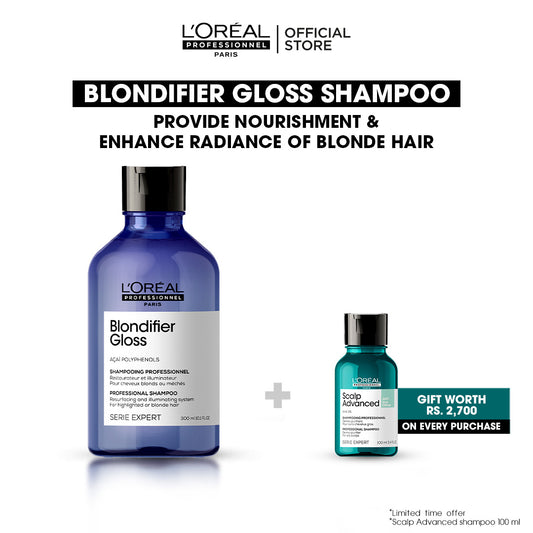 L'Oreal Professionnel Serie Expert Blondifier Shampoo 300 ML - For Highlighted & Bleached Hair + Free Scalp Advanced Shampoo 100ml