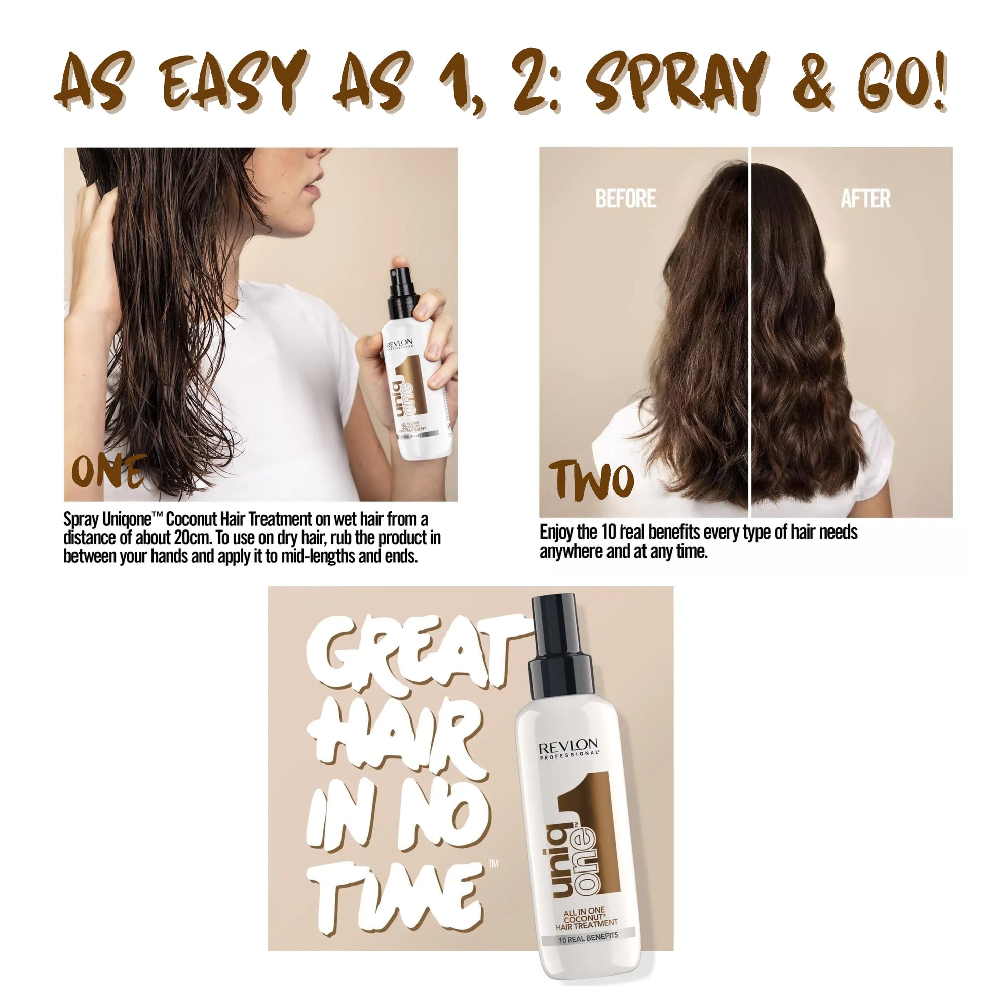  UniqONE™ Repair Hair Spray Leave-In Treatment - 150ml - "All-in-One" 10 Benefits Hair Serum - Coconut Fragrance