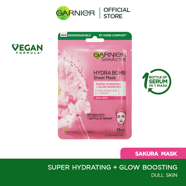 Garnier Skin Active Hydra Bomb Sakura Tissue Face Mask, Hydrating and Glow Boosting  32g