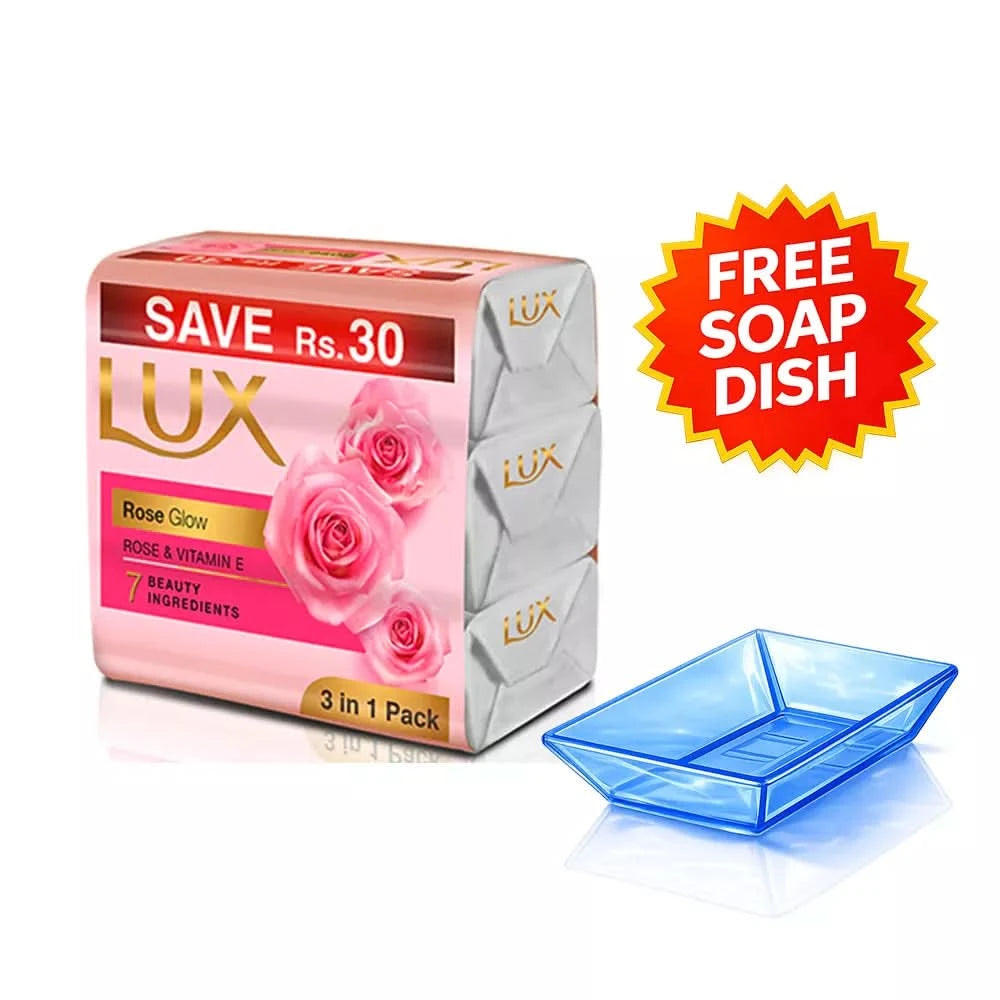 LUX ROSE PINK SOAP BAR 140G TRIO WITH SOAP CONTAINER – Reanapk