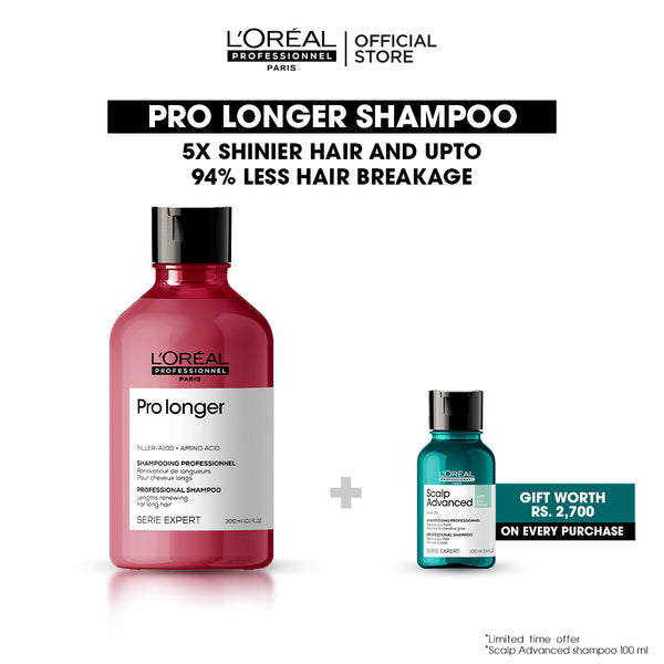 L'Oreal Professionnel Serie Expert Pro Longer Shampoo 300 ML - For Length Renewal + Free Scalp Advanced Shampoo 100ml