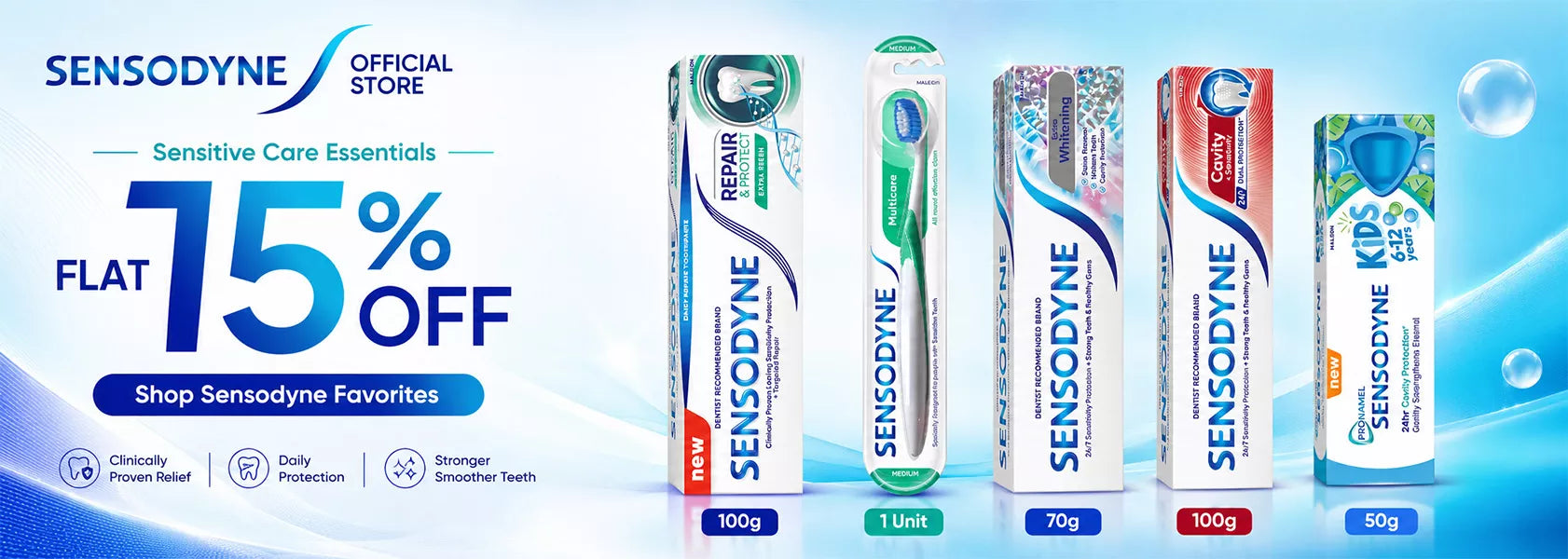 Get Sensodyne Toothpastes & Brushes Collection Banner