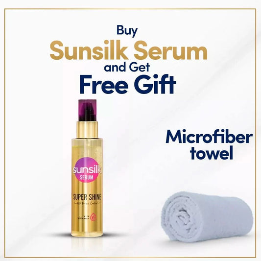 BUY SUNSILK SUPER SHINE HAIR SERUM 92ML AND GET MICROFIBER TOWEL