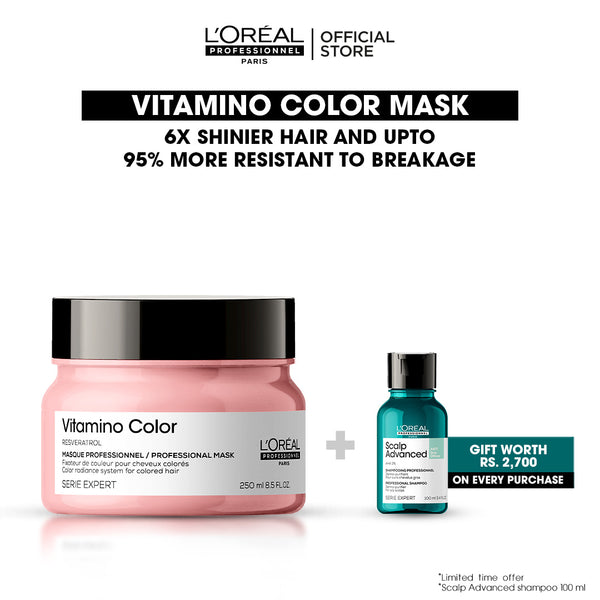 L'Oreal Professionnel Serie Expert Vitamino Color Mask 250 ML - For Color Treated Hair + Free Scalp Advanced Shampoo 100ml
