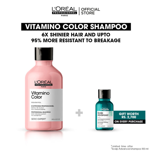 L'Oreal Professionnel Serie Expert Vitamino Shampoo 300 ML - For Color Treated Hair + Free Scalp Advanced Shampoo 100ml