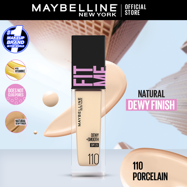 Maybelline Ny New Fit Me Dewy + Smooth Liquid Foundation Spf 23 - 110 Porcelain 30Ml - For Normal To Dry Skin
