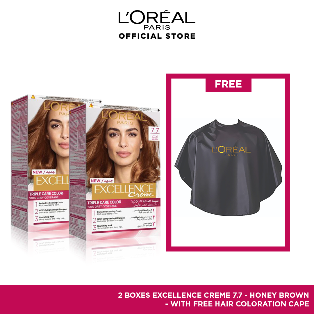 Excellence creme 7.7 honey brown hair color Bundle + Free Cape