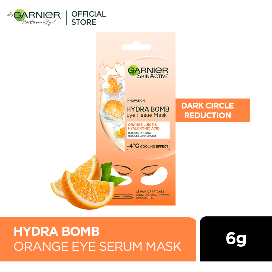 Garnier skin active hydra bomb orange tissue eye mask, cooling effect 6g